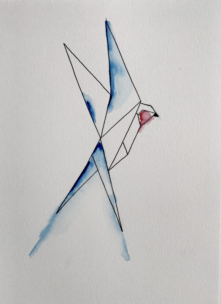 Aquarelle encre de chine illustration oiseaux hirondelle