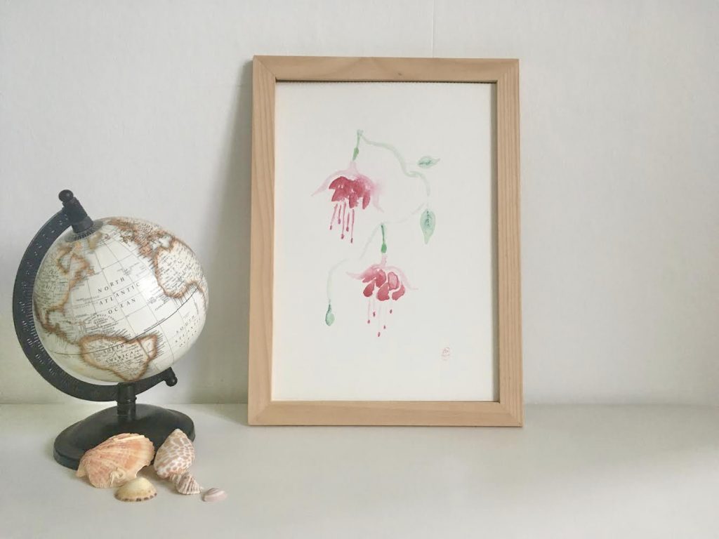Aquarelle fleurs fuchsia fuchia fushia