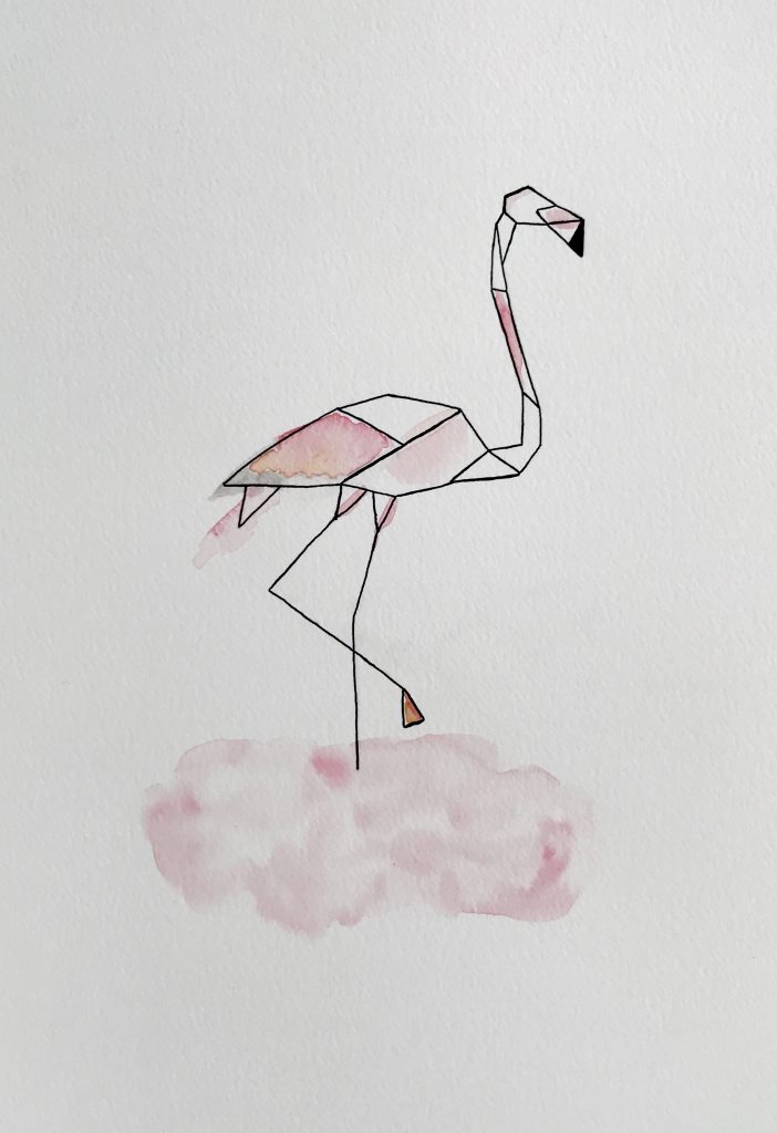 aquarelle encre de chine illustration oiseau flamand rose