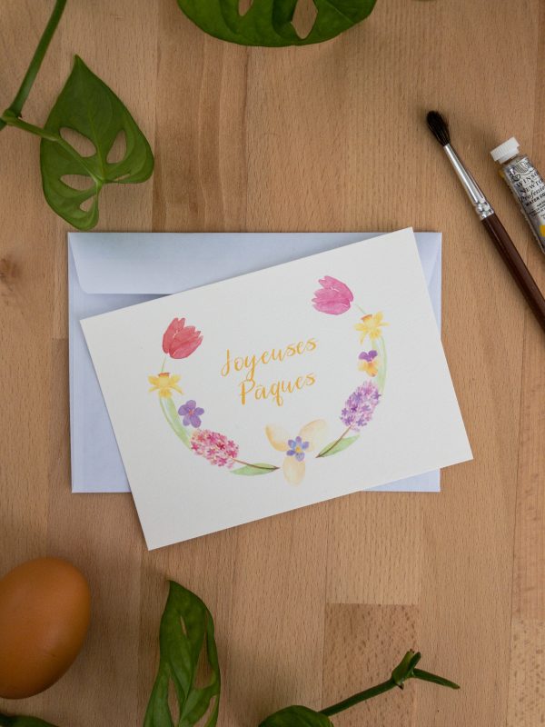 carte postale couronne de fleurs de printemps pour Pâques