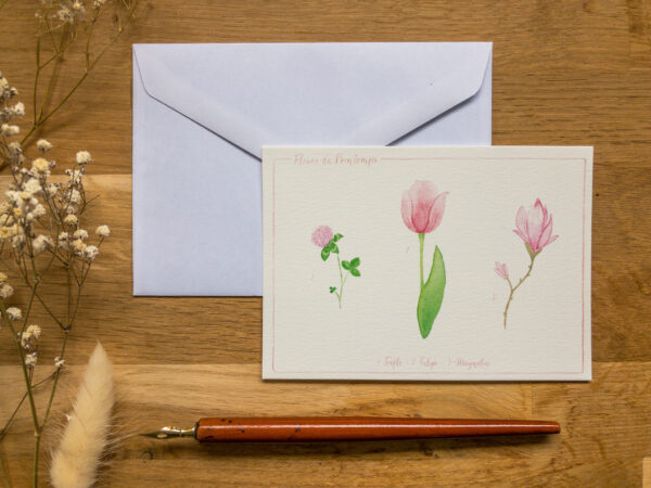 carte postale fleurs du printemps rose