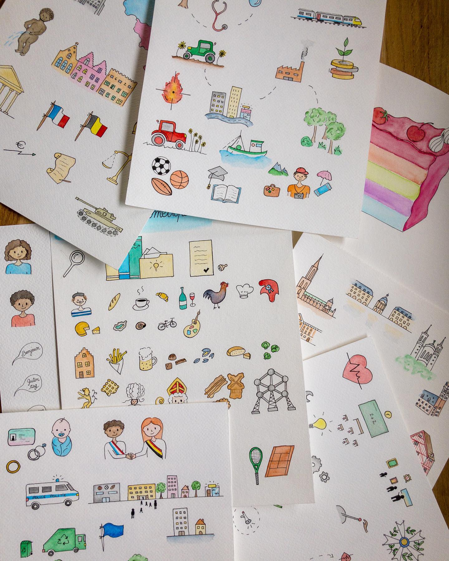 projet illustration eurometropolis : doodles à l'aquarelle