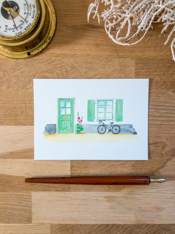 carte postale aquarelle bicyclette