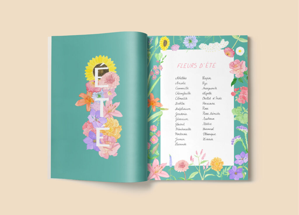 mockup magazine illustrations fleurs été